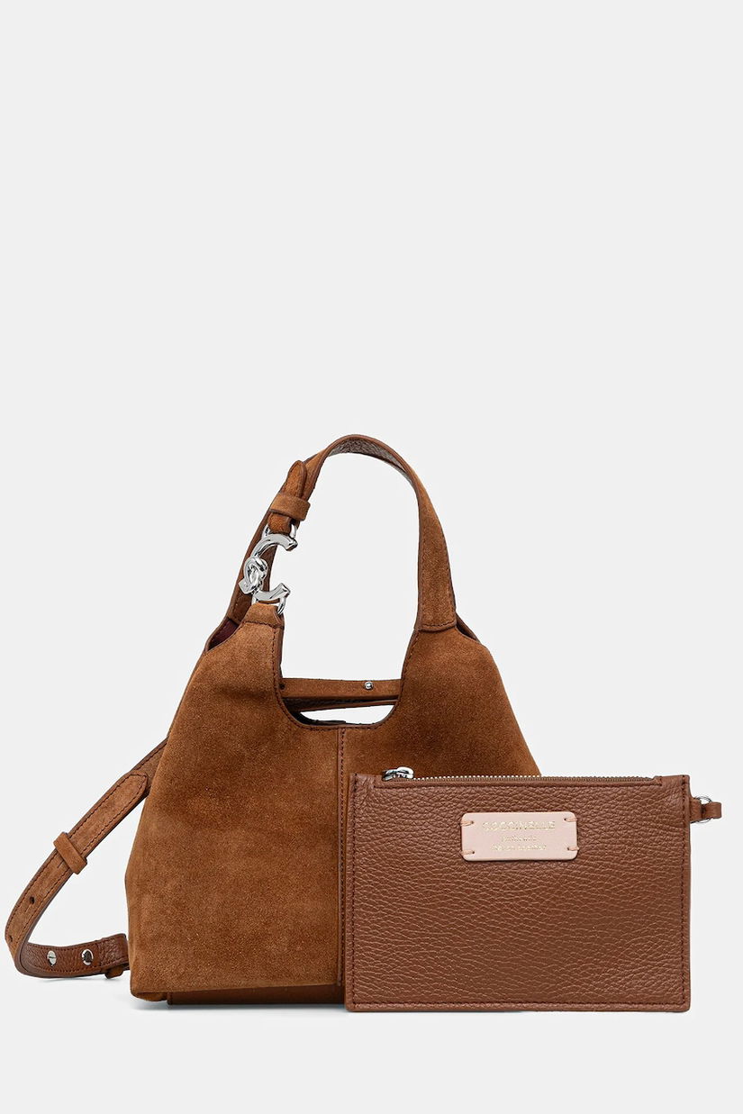 Coccinelle geantă de mână din piele întoarsă culoarea maro, E1.THE.58.01.01