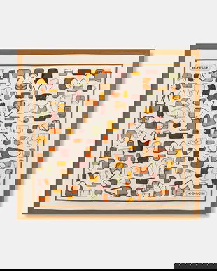Coach eșarfă de mătase culoarea bej, cu imprimeu, 29CAT23