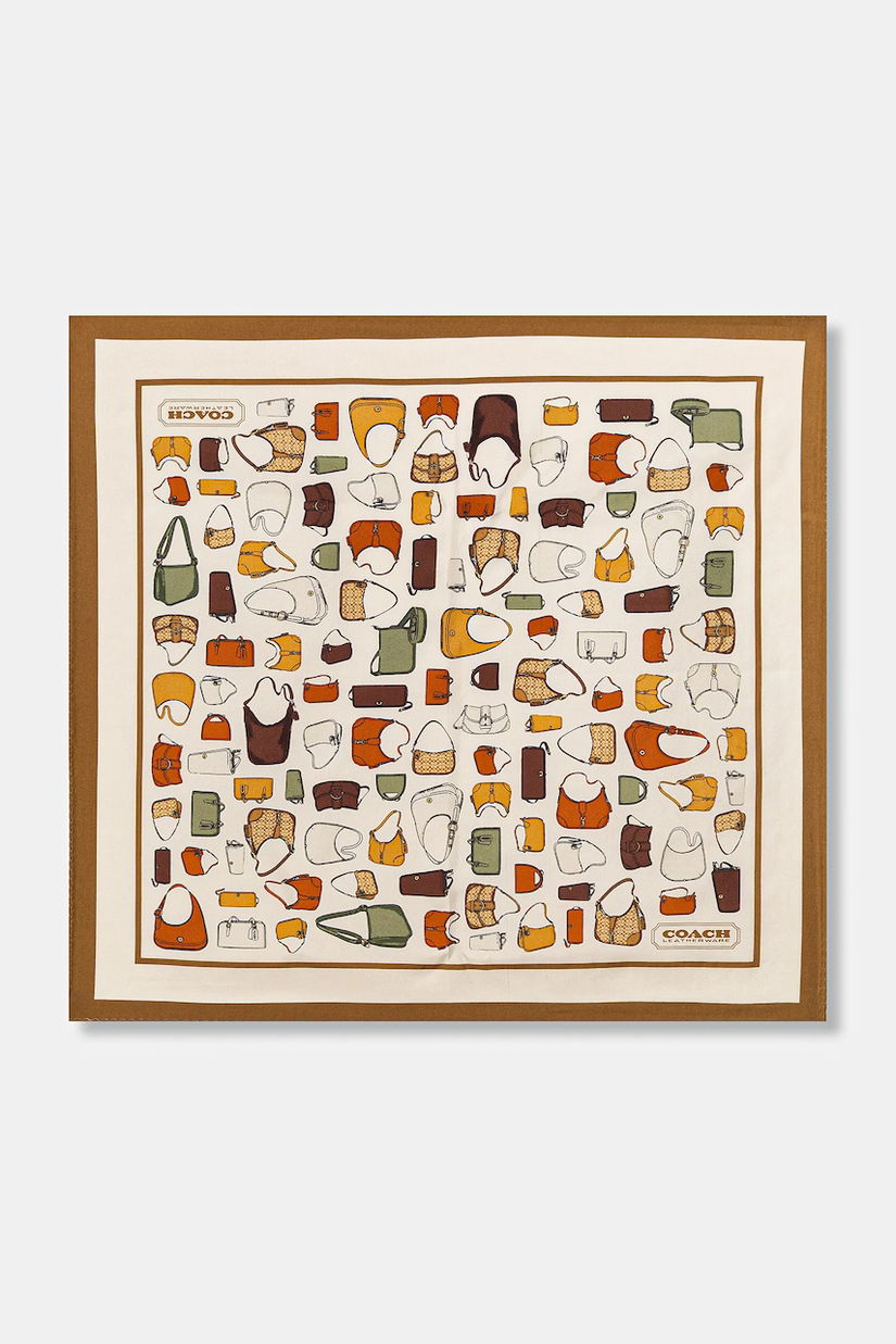 Coach eșarfă de mătase culoarea bej, cu imprimeu, 29CAT23