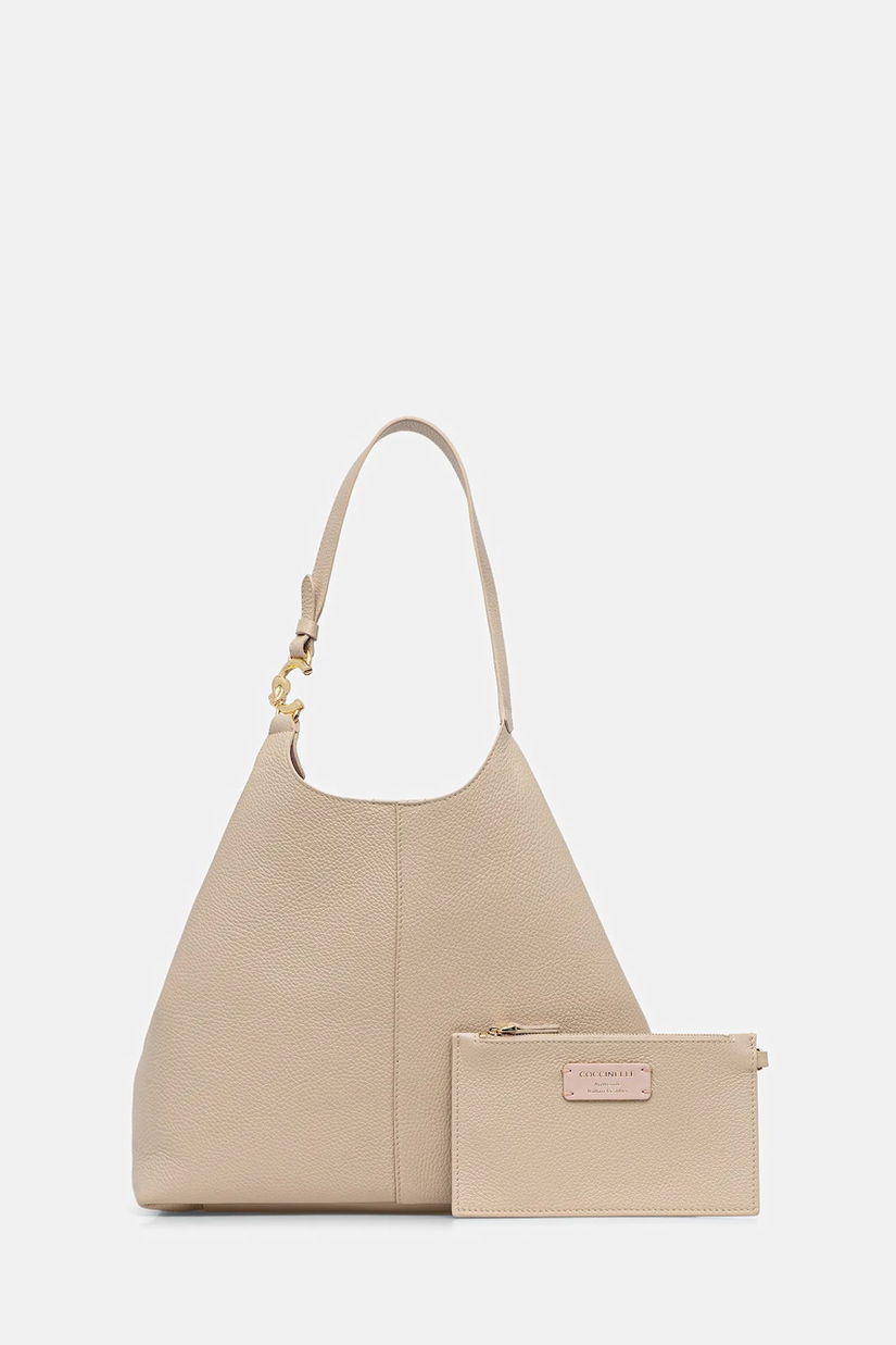 Coccinelle poșetă de piele culoarea bej, E1 SHA 11 01 01