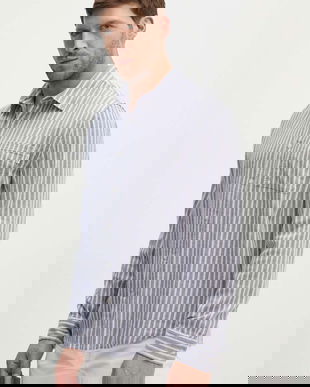 Pepe Jeans camasa din amestec de in MOSEY culoarea albastru marin, cu guler clasic, regular, PM308568