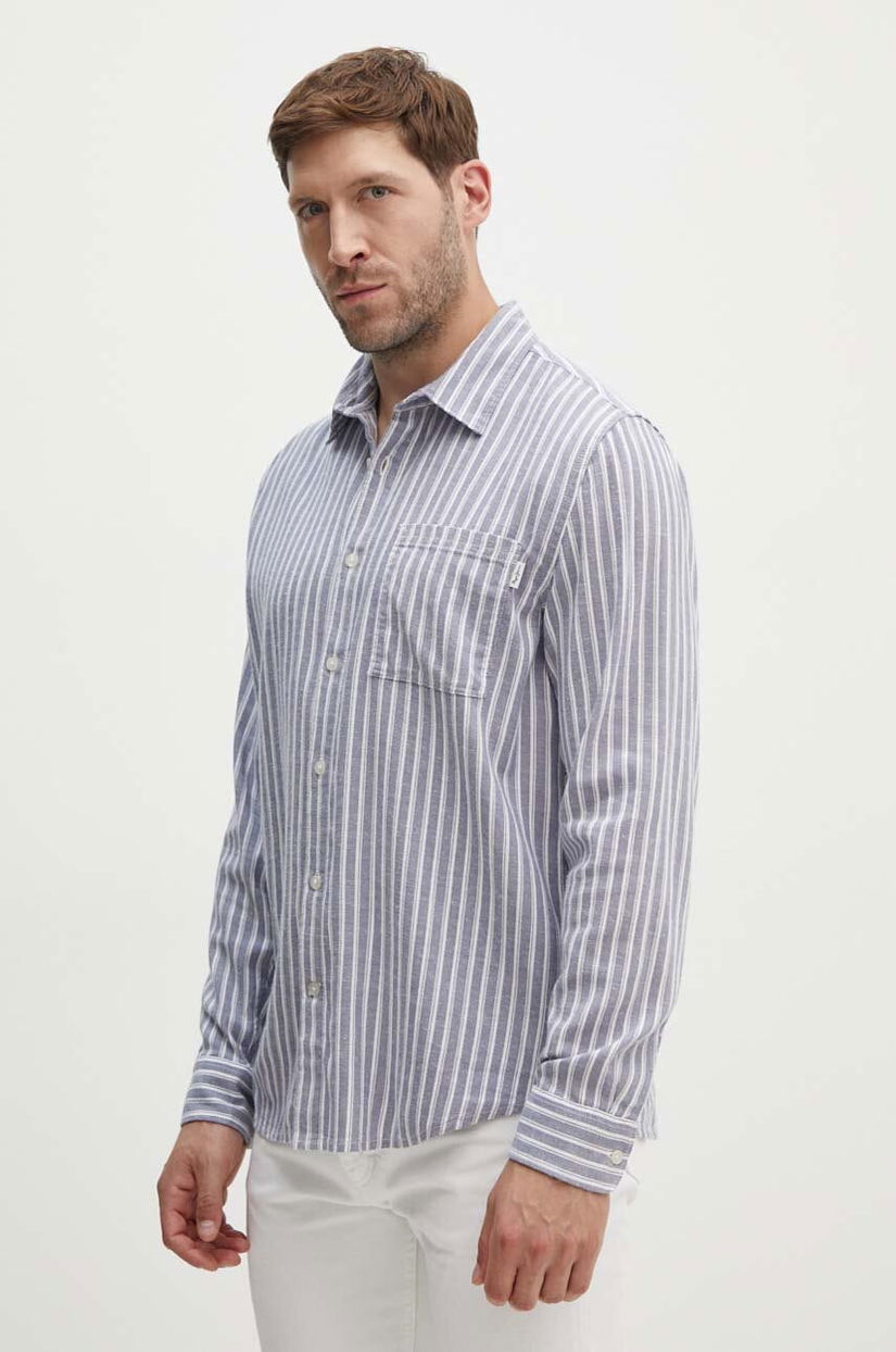 Pepe Jeans camasa din amestec de in MOSEY culoarea albastru marin, cu guler clasic, regular, PM308568