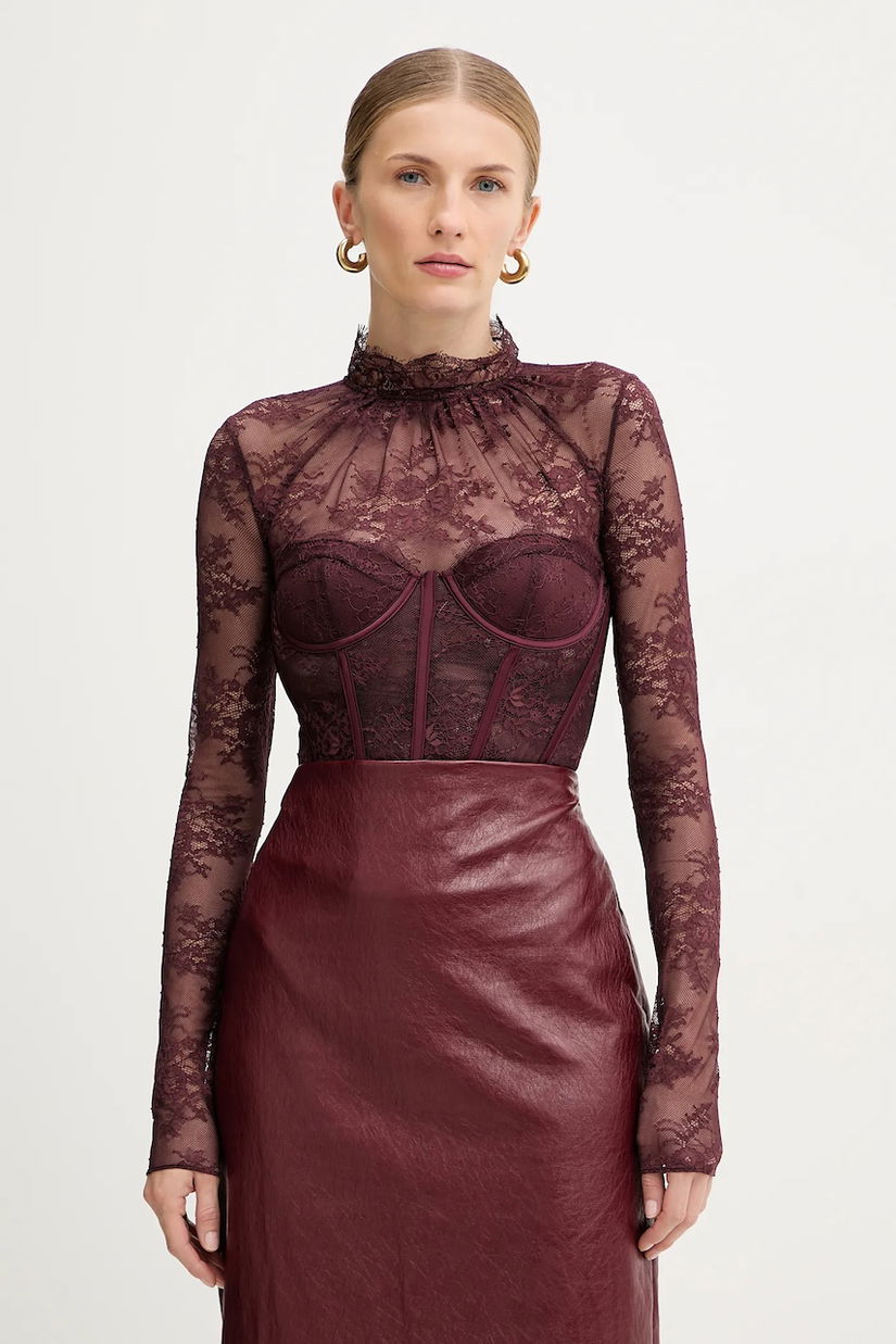 Retrofete body Valentina culoarea violet, cu imprimeu, FW24-10322