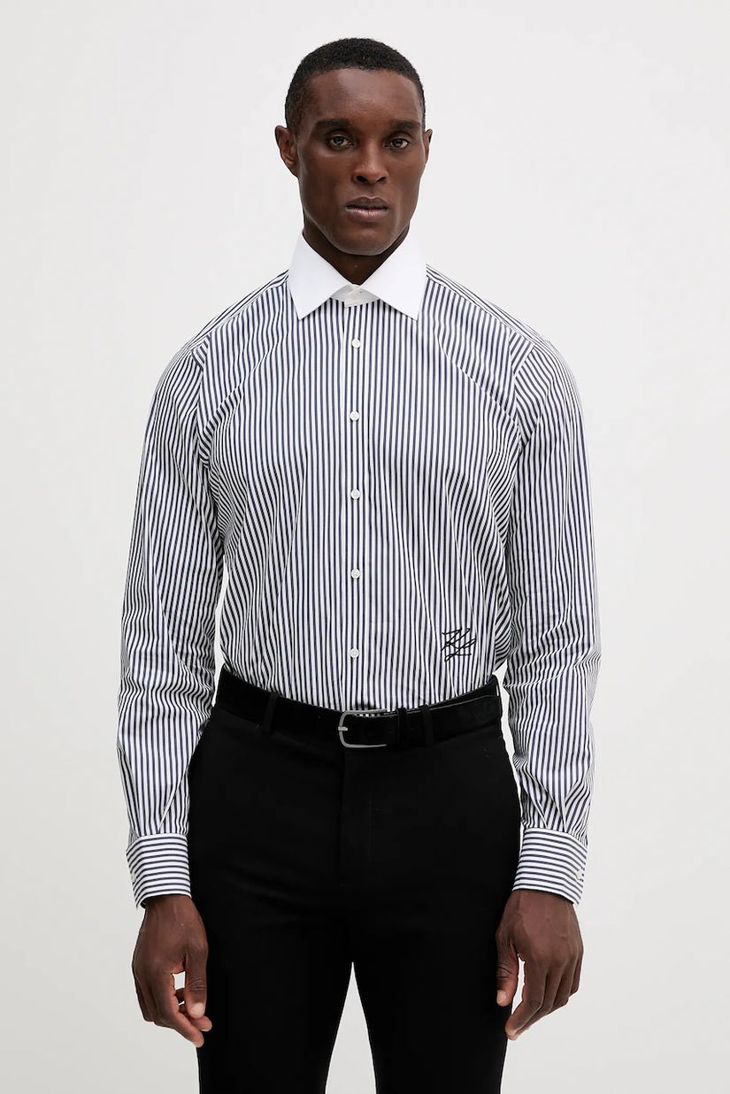 Karl Lagerfeld cămașă culoarea bleumarin, cu guler italian, regular, 554603.605116