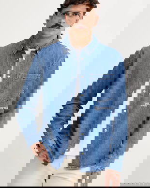 Karl Lagerfeld Jeans cămașă jeans culoarea bleumarin, cu guler clasic, regular, A4M16001