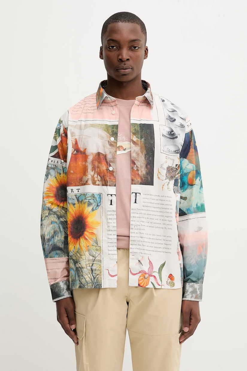 Desigual cămașă din bumbac PACO culoarea bej, cu guler clasic, relaxed, 25WMCW20