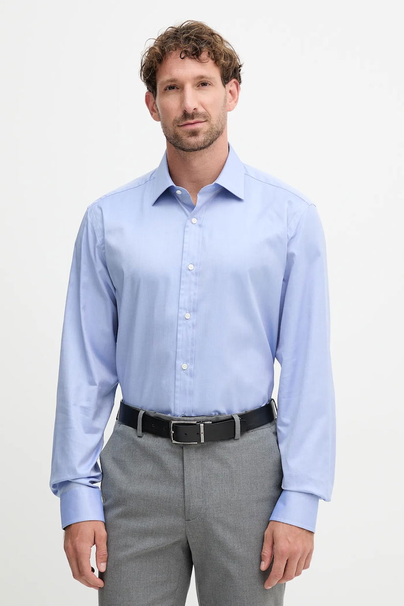 BOSS cămașă din bumbac BECKHAM X BOSS culoarea bleumarin, cu guler italian, regular, 50554813