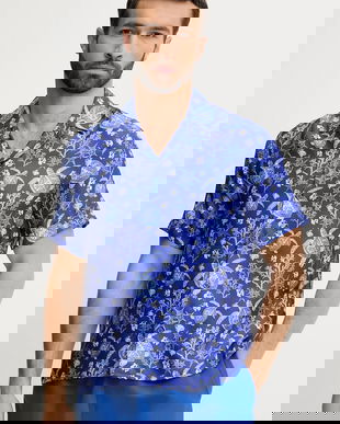 Vilebrequin cămașă de mătase CHARLI culoarea violet, regular, HARCW227