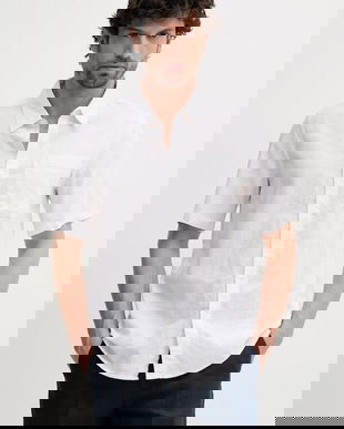 Pepe Jeans camasa de in AMARO barbati, culoarea bej, cu guler clasic, regular, PM308847