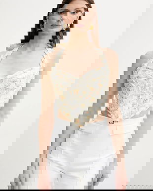 Bardot top POLLIE femei, culoarea alb, cu imprimeu, 59831TB