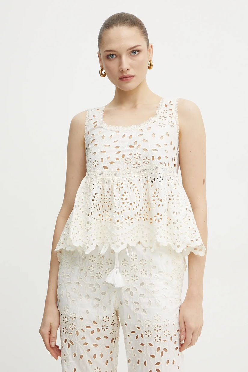 ERMANNO Firenze top din bumbac femei, culoarea alb, cu imprimeu, 56TL001EN3