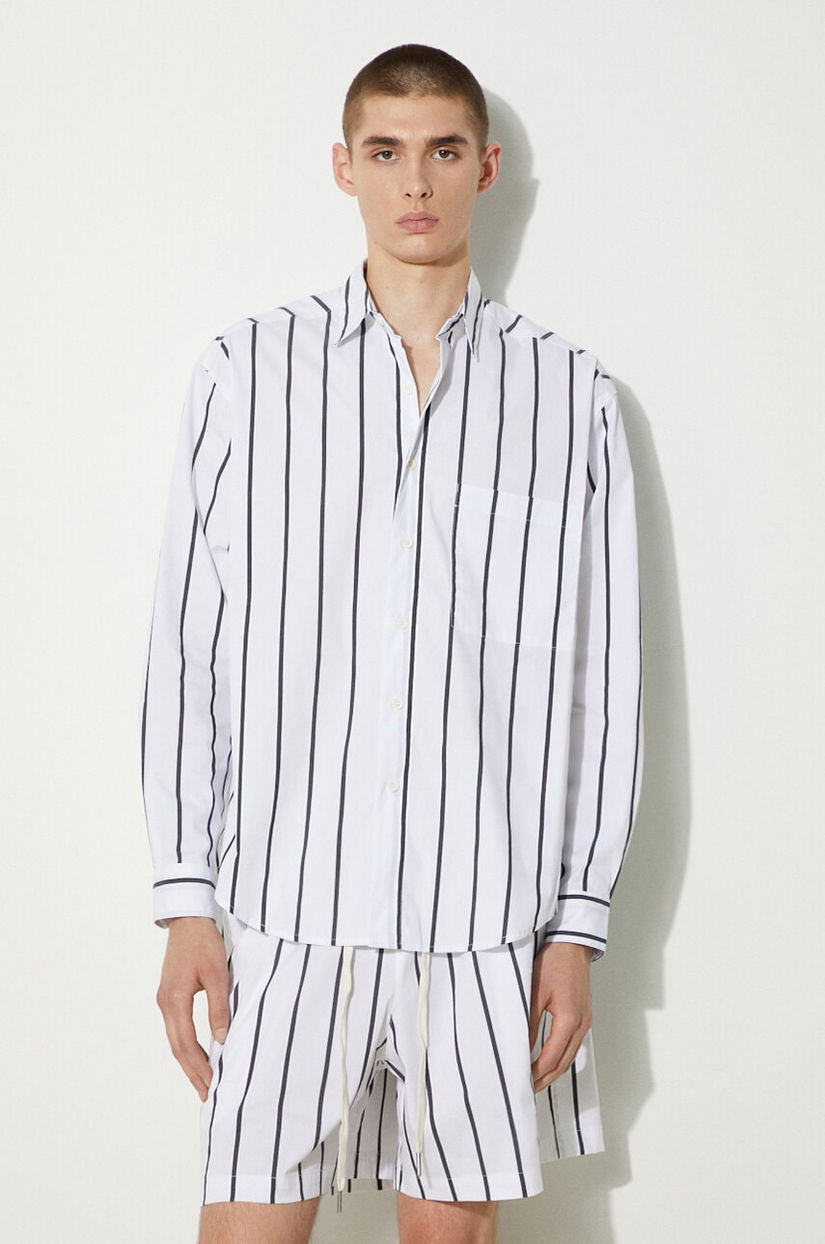 MKI MIYUKI ZOKU camasa din bumbac Striped Dress Shirt barbati, culoarea negru, cu guler clasic, regular, STRIPED.DRESS.SHIRT