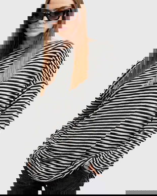 AllSaints bluza RITA STRIPE TEE femei, culoarea alb, modelator, W003JY