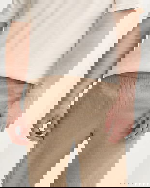 Samsoe Samsoe pantaloni scurți din in SMITH culoarea bleumarin, M21200050