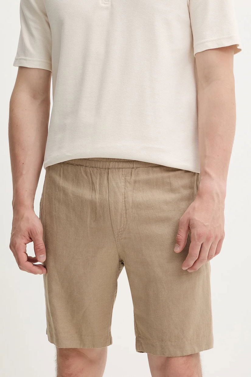 Samsoe Samsoe pantaloni scurți din in SMITH culoarea bleumarin, M21200050