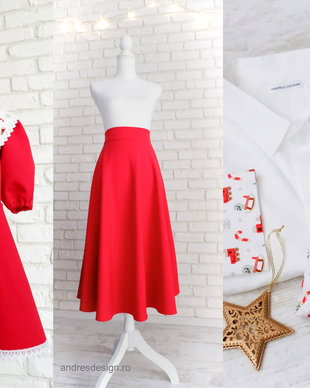 Set Elegant Familie Rosu cu Imprimeu Jucarii Craciun