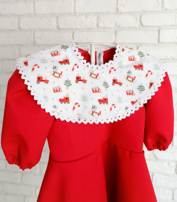 Set Elegant Familie Rosu cu Imprimeu Jucarii Craciun