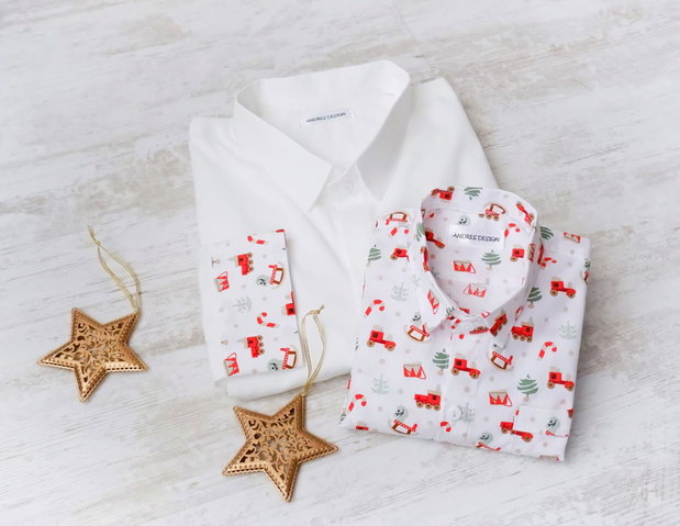 Set Elegant Familie Rosu cu Imprimeu Jucarii Craciun