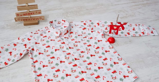 Set Elegant Familie Rosu cu Imprimeu Jucarii Craciun