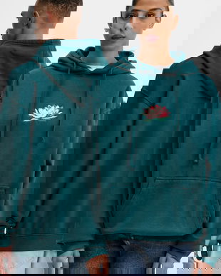 Kaotiko hanorac de bumbac culoarea verde, cu glugă, cu imprimeu, AR074-01-G002