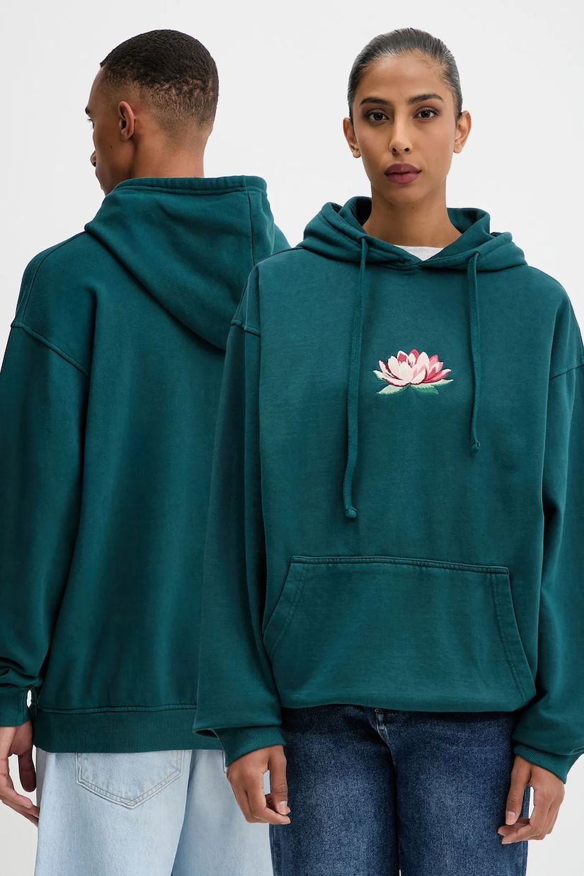 Kaotiko hanorac de bumbac culoarea verde, cu glugă, cu imprimeu, AR074-01-G002