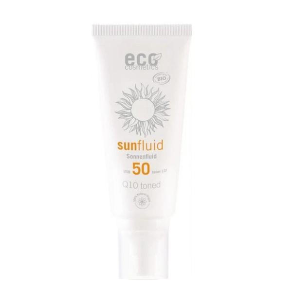 Spray Bio Protectie Solara FPS 50 pentru Ten si Corp, Nuantat, cu Coenzima Q10 - Eco Cosmetics Sun-Fluid SPF 50, 100 ml