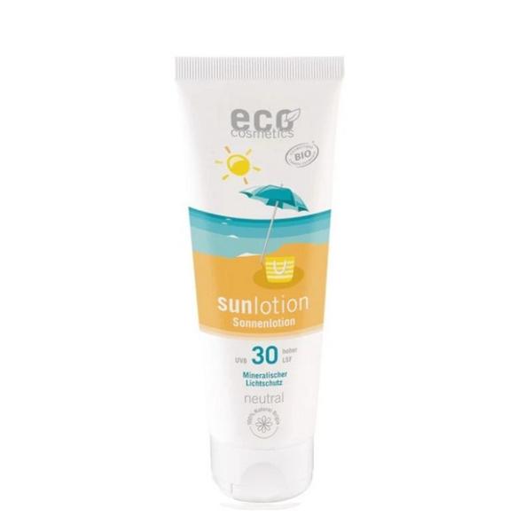 Lotiune Fluida Bio Protectie Solara SPF 30, pentru Piele Sensibila, Fara Parfum, Rezistenta la Apa - Eco Cosmetics Sun-Lotion Neutral SPF 30, 125 ml