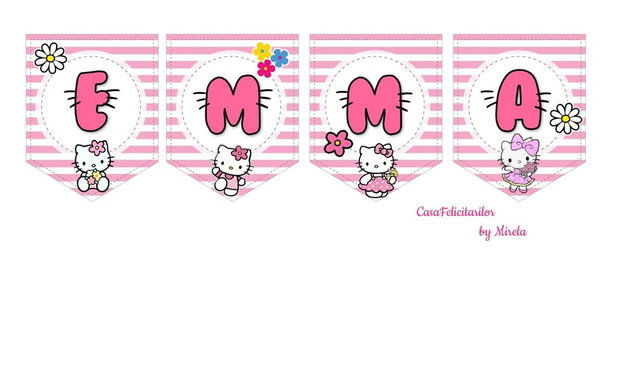 Ghirlandă Hello Kitty pentru botez sau aniversări fetițe