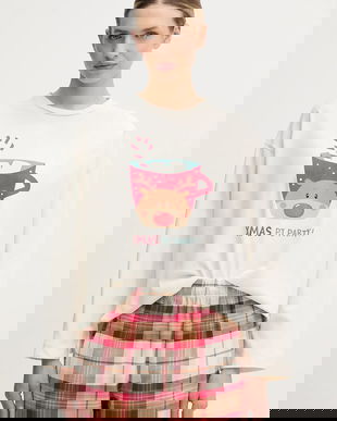 United Colors of Benetton longsleeve de pijama culoarea bej, 3DKE3M07Y