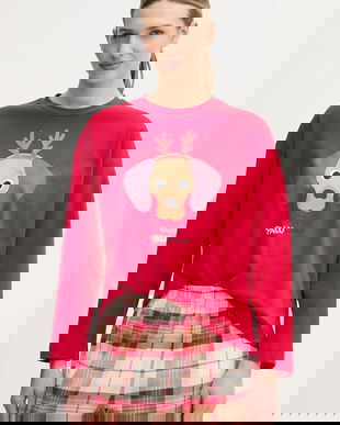 United Colors of Benetton longsleeve de pijama culoarea rosu, 3DKE3M07Y