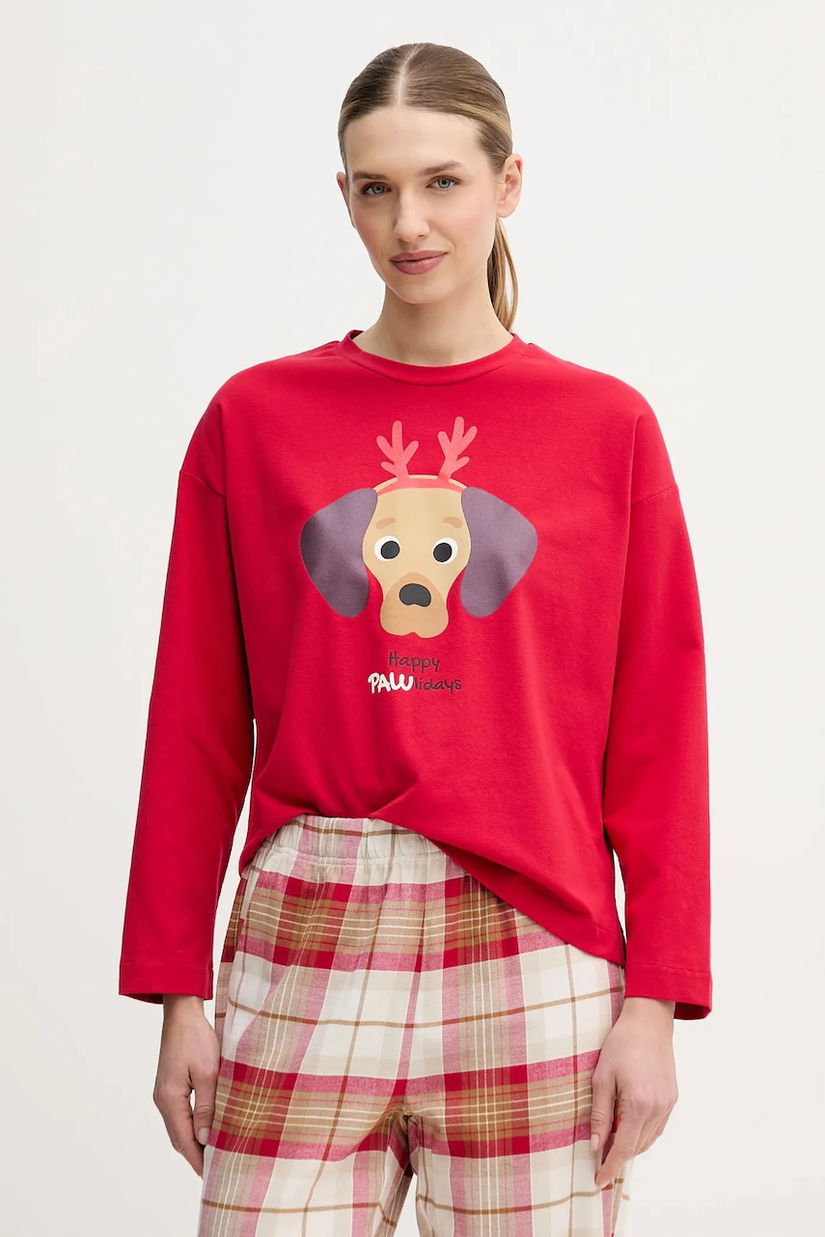 United Colors of Benetton longsleeve de pijama culoarea rosu, 3DKE3M07Y