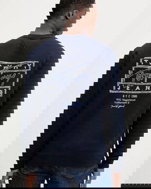 Tommy Jeans hanorac de bumbac culoarea bleumarin, cu imprimeu, DM0DM22366