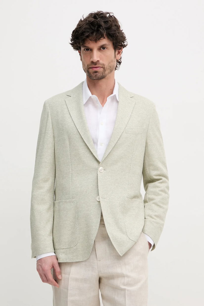 BOSS blazer din amestec de in barbati, culoarea verde, 50542639