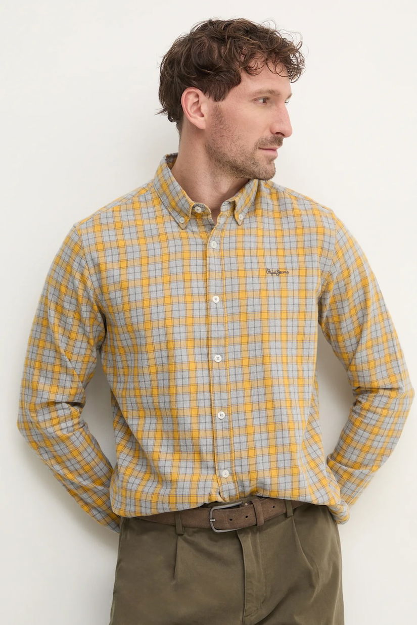 Pepe Jeans camasa din bumbac ARCHIE barbati, culoarea gri, cu guler button-down, regular, PM308812