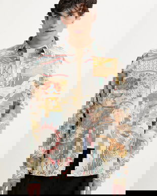 Desigual camasa din bumbac COLOR barbati, culoarea gri, cu guler clasic, regular, 25SMCW10