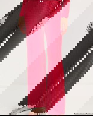 Abercrombie & Fitch pantaloni de pijama femei, culoarea bordo, KI146-4085