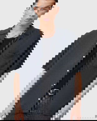 AllSaints camasa din amestec de in CUDI barbati, culoarea albastru marin, regular, M052SC