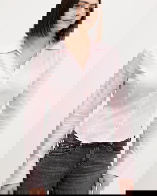 Tommy Jeans cămașă culoarea roz, cu guler clasic, slim, DW0DW22604