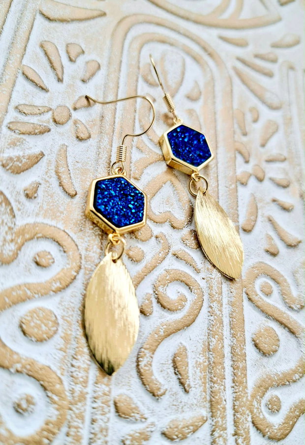 Cercei agate druzy albastru electric