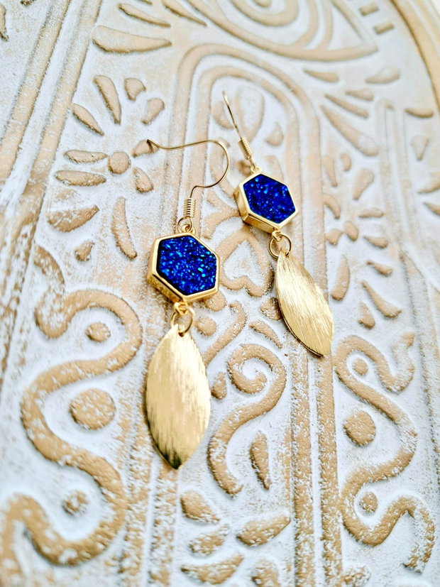 Cercei agate druzy albastru electric