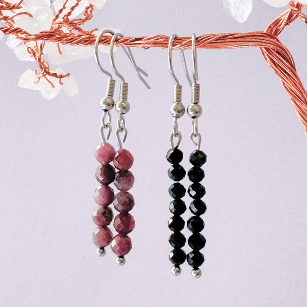 Set doua perechi cercei argintii turmalina neagra si turmalina roz