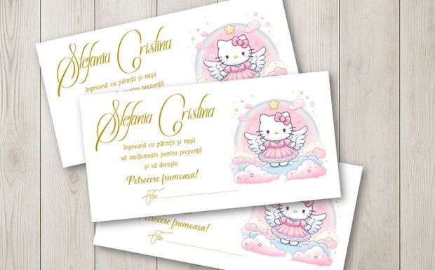 Plicuri bani botez fetițe Hello Kitty