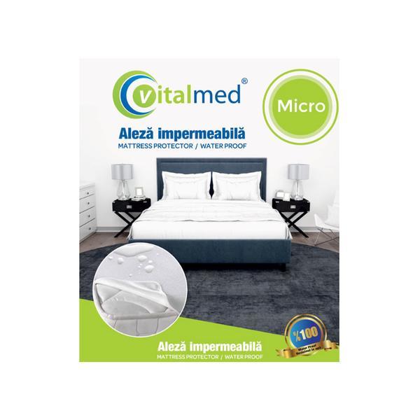 Aleza impermeabila Vitalmed, reutilizabila, protejeaza complet patul si salteaua, 100% rezistenta la apa si pete, nu aluneca, nu sifoneaza, nu contine PVC, 160 x 200 cm