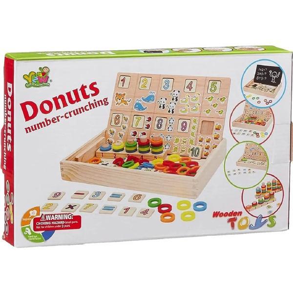 Joc educativ din lemn cu tablita de scris. Donuts number-crunching