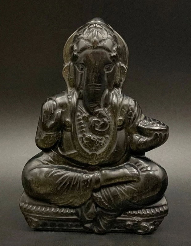 Obsidian Auriu - Sculptura Ganesha