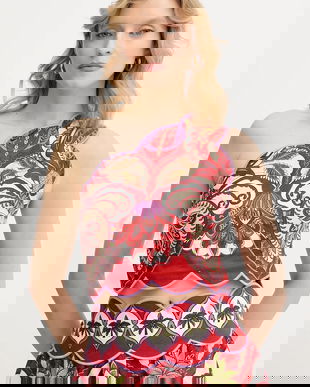 Farm Rio bluză din amestec de in femei, culoarea roșu, cu model 344015