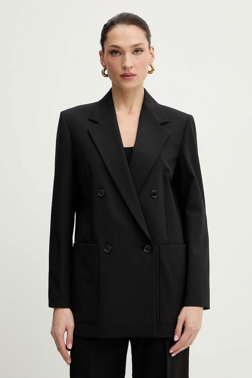 Weekend Max Mara jachetă cu lână VELOCE culoarea negru, cu doua rânduri de nasturi, uni, 2615041081600