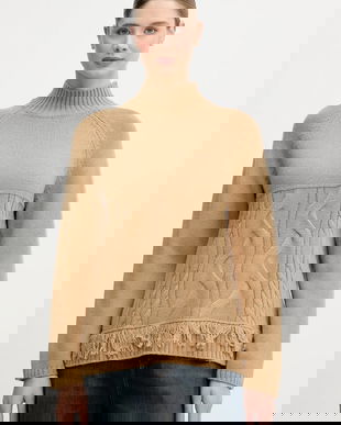 United Colors of Benetton pulover din amestec de lână culoarea bej, cu turtleneck, 191VD204A