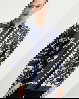 Weekend Max Mara cămașă de matase LASTRA culoarea bleumarin, cu guler clasic, regular, 2615191011600