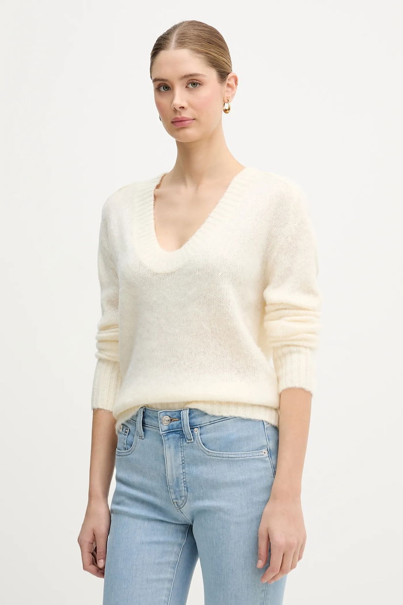 United Colors of Benetton pulover din amestec de mohair culoarea bej, 1VAAD10EX